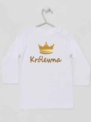 napis królewna z koroną koszulka z długim rękawem kolor biały 025