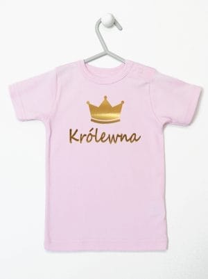napis królewna z koroną koszulka z krótkim rękawem kolor różowy 025