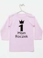napis mam roczek z jedynką koszulka z długim rękawem kolor różowy 127