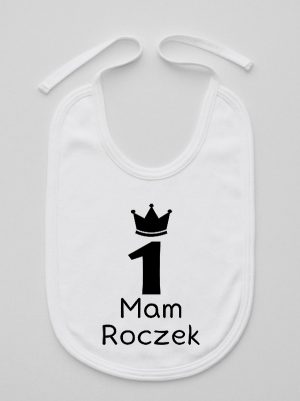 napis mam roczek z jedynką śliniak niemowlęcy kolor biały 127