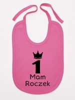 napis mam roczek z jedynką śliniak niemowlęcy kolor ciemny różowy 127