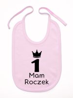napis mam roczek z jedynką śliniak niemowlęcy kolor różowy 127