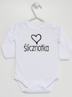 napis ślicznotka body z długim rękawem kolor biały 075
