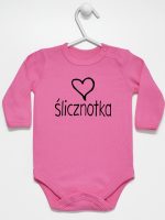 napis ślicznotka body z długim rękawem kolor ciemny różowy 075