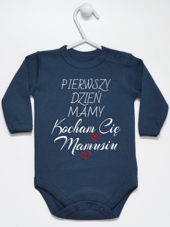 pierwszy dzień mamy kocham cię mamusiu body z długim rękawem kolor granatowy 233