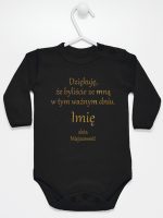 podziękowania w dniu chrztu nadruk złoty body z długim rękawem kolor czarny 135