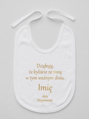 podziękowania w dniu chrztu nadruk złoty śliniak niemowlęcy kolor biały 135