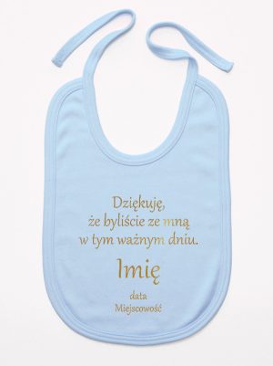 podziękowania w dniu chrztu nadruk złoty śliniak niemowlęcy kolor błękitny 135