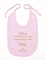 podziękowania w dniu chrztu nadruk złoty śliniak niemowlęcy kolor różowy 135