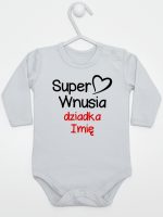 super wnusia dziadka z imieniem body z długim rękawem kolor szary 094 super wnusia dziadka z imieniem body z długim rękawem kolor szary 094