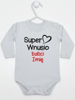 super wnusio babci z imieniem body z długim rękawem kolor szary 097 super wnusio babci z imieniem body z długim rękawem kolor szary 097