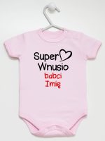 super wnusio babci z imieniem body z krótkim rękawem kolor różowy 097 super wnusio babci z imieniem body z krótkim rękawem kolor różowy 097