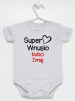 super wnusio babci z imieniem body z krótkim rękawem kolor szary 097 super wnusio babci z imieniem body z krótkim rękawem kolor szary 097
