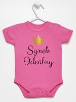 synek indealny z koroną body z krótkim rękawem kolor ciemny rózowy 246