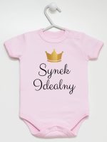 synek indealny z koroną body z krótkim rękawem kolor różowy 246