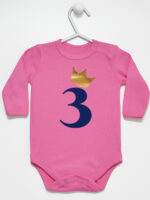 trójka z korona na trzecie urodziny body z długim rękawem kolor ciemny różowy 258