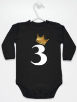 trójka z korona na trzecie urodziny body z długim rękawem kolor czarny 258