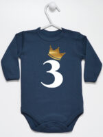 trójka z korona na trzecie urodziny body z długim rękawem kolor granatowy 258