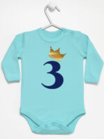 trójka z korona na trzecie urodziny body z długim rękawem kolor miętowy 258