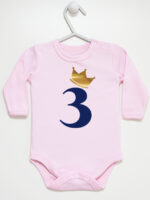 trójka z korona na trzecie urodziny body z długim rękawem kolor różowy 258