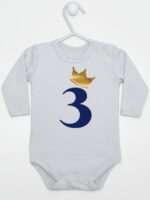 trójka z korona na trzecie urodziny body z długim rękawem kolor szary 258
