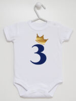trójka z korona na trzecie urodziny body z krótkim rękawem kolor biały 258