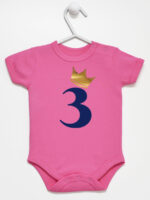 trójka z korona na trzecie urodziny body z krótkim rękawem kolor ciemny rózowy 258