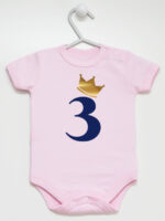 trójka z korona na trzecie urodziny body z krótkim rękawem kolor różowy 258