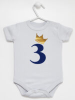 trójka z korona na trzecie urodziny body z krótkim rękawem kolor szary 258