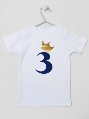 trójka z korona na trzecie urodziny koszulka z krótkim rękawem kolor biały 258