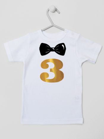 trójka z muszką na trzecie urodziny koszulka z krótkim rękawem kolor biały 221