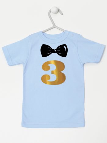 trójka z muszką na trzecie urodziny koszulka z krótkim rękawem kolor błękitny 221