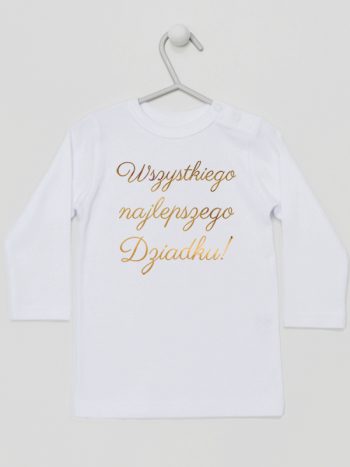 wszystkiego najlepszego dziadku nadruk złoty koszulka z długim rękawem kolor biały 181