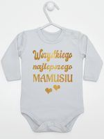 wszystkiego najlepszego mamusiu nadruk złoty z sercami body z długim rękawem kolor szary 230 wszystkiego najlepszego mamusiu nadruk złoty z sercami body z długim rękawem kolor szary 230