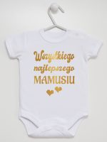 wszystkiego najlepszego mamusiu nadruk złoty z sercami body z krótkim rękawem kolor biały 230 wszystkiego najlepszego mamusiu nadruk złoty z sercami body z krótkim rękawem kolor biały 230