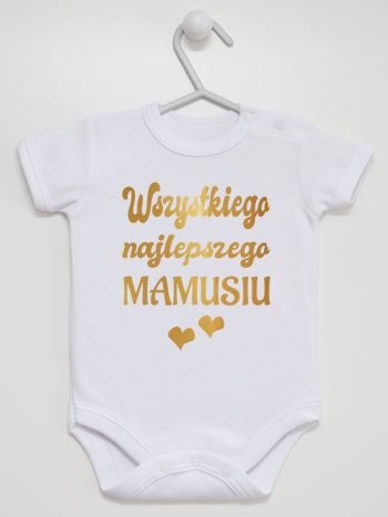 wszystkiego najlepszego mamusiu nadruk złoty z sercami body z krótkim rękawem kolor biały 230