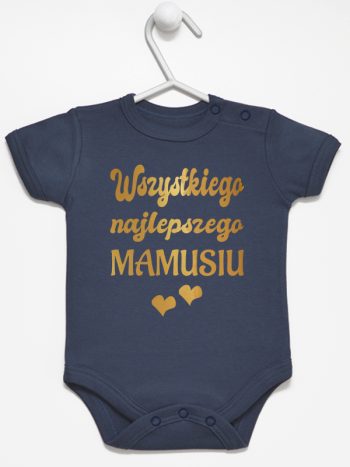 wszystkiego najlepszego mamusiu nadruk złoty z sercami body z krótkim rękawem kolor granatowy 230