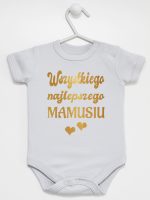 wszystkiego najlepszego mamusiu nadruk złoty z sercami body z krótkim rękawem kolor szary 230 wszystkiego najlepszego mamusiu nadruk złoty z sercami body z krótkim rękawem kolor szary 230