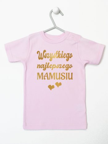 wszystkiego najlepszego mamusiu nadruk złoty z sercami koszulka z krótkim rękawem kolor różowy 230