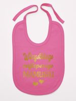 wszystkiego najlepszego mamusiu nadruk złoty z sercami śliniak niemowlęcy kolor ciemny różowy 230