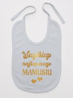 wszystkiego najlepszego mamusiu nadruk złoty z sercami śliniak niemowlęcy kolor szary 230