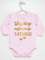 wszystkiego najlepszego tatusiu nadruk złoty z sercami body z długim rękawem kolor różowy 229 wszystkiego najlepszego tatusiu nadruk złoty z sercami body z długim rękawem kolor różowy 229