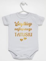 wszystkiego najlepszego tatusiu nadruk złoty z sercami body z krótkim rękawem kolor szary 229 wszystkiego najlepszego tatusiu nadruk złoty z sercami body z krótkim rękawem kolor szary 229