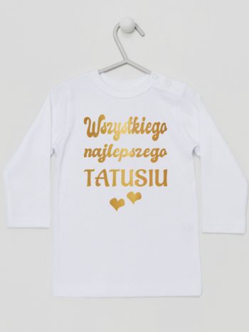 wszystkiego najlepszego tatusiu nadruk złoty z sercami koszulka z długim rękawem kolor biały 229