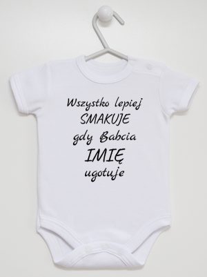 wszystko lepiej smakuje jak babcia ugotuje  body z krótkim rękawem kolor biały 143