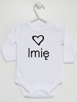 z imieniem dziecka i sercem  body z długim rękawem kolor biały 090