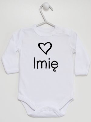 z imieniem dziecka i sercem  body z długim rękawem kolor biały 090