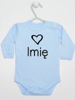 z imieniem dziecka i sercem  body z długim rękawem kolor błękitny 090