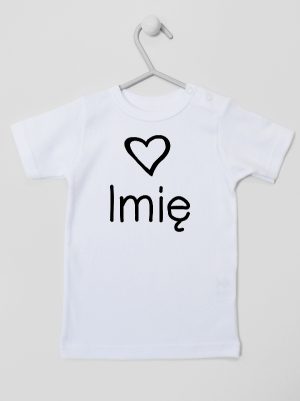 z imieniem dziecka i sercem koszulka z krótkim rękawem kolor biały 090