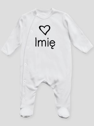 z imieniem dziecka i sercem  pajacyk śpioszek ze stópkami 090